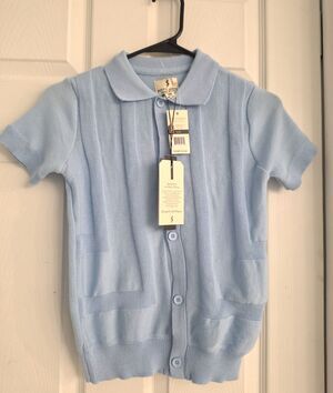 NWT Scott James Boys Knit Button-Down Polo Shirt Frost Blue Size S (8)